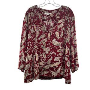 Monday Fun Womens Paisley Pullover Top 3/4 Sleeve Size 3X